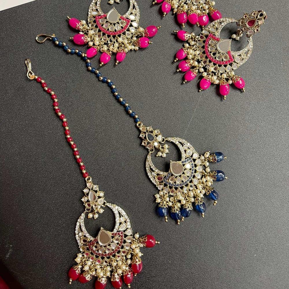 Mirror Sheesha Earring Tikka Set 3 colors